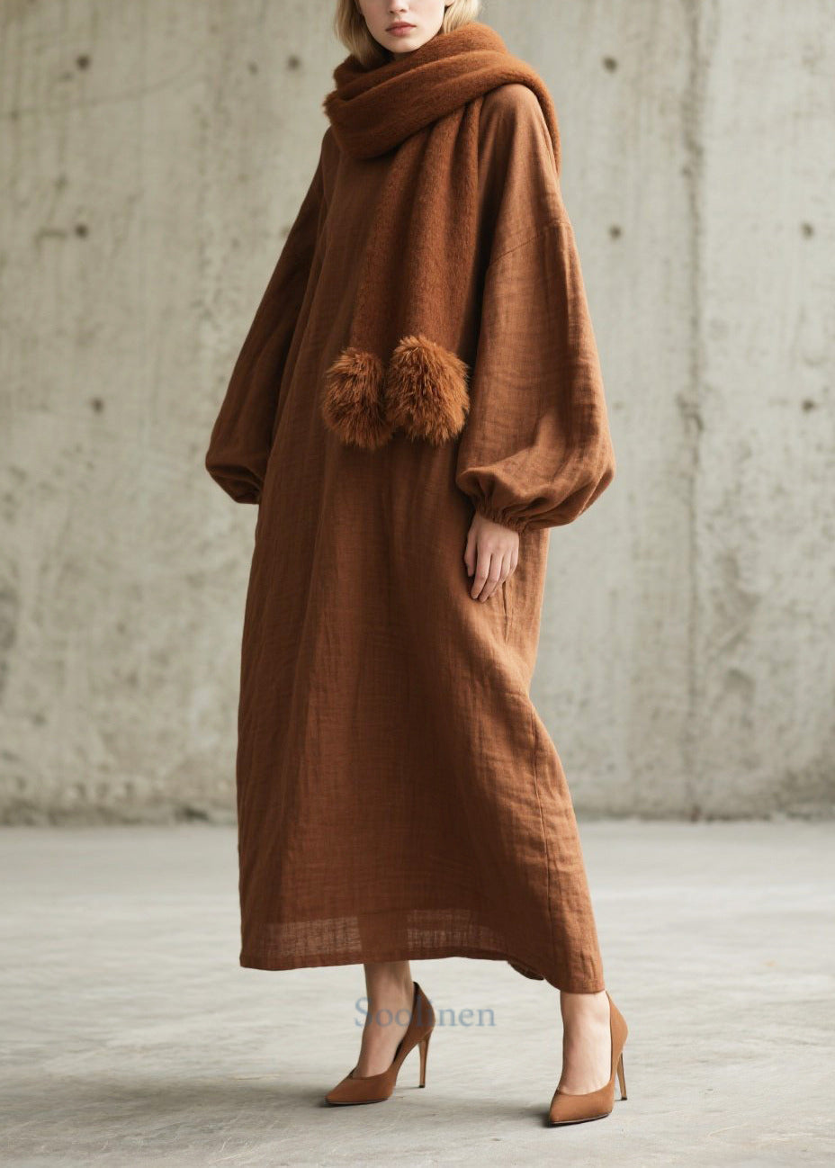 Robe de bain douce en coton brun oversized à manches larges - EasyApparels