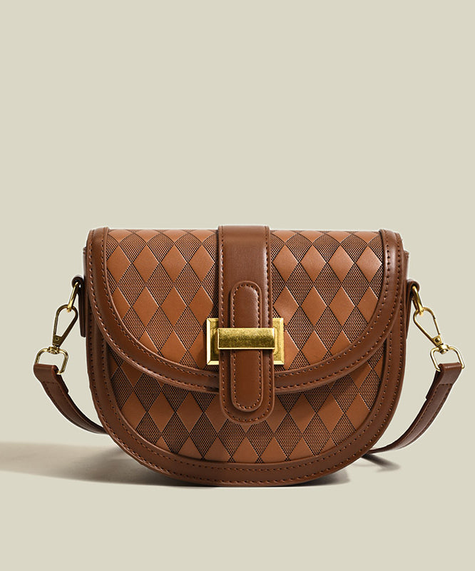 Sac à main chic en cuir brun à carreaux, robuste et résistant - EasyApparels