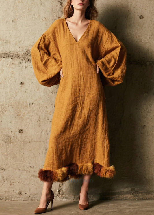 Robe chic en fausse fourrure à manches bouffantes - EasyApparels