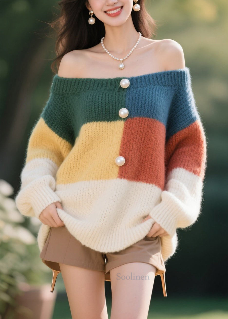 Pull chic en maille à clous coloré d'automne - EasyApparels