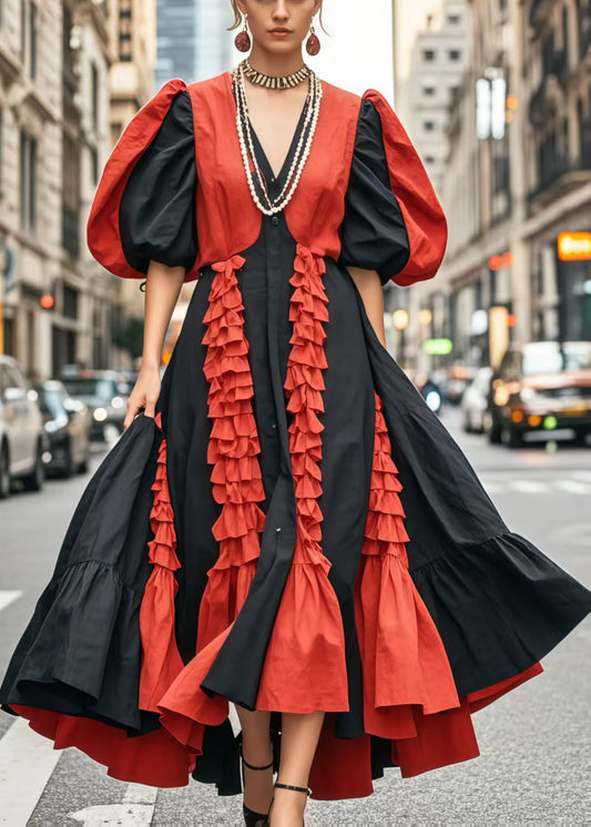 Robe de coton douce à manches amples et volants colorés - EasyApparels