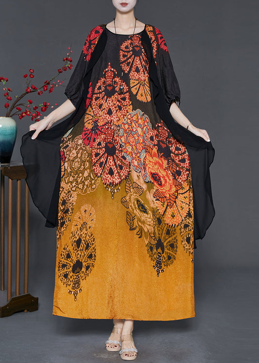 Robe longue élégante en soie imprimée colorée pour femme - EasyApparels