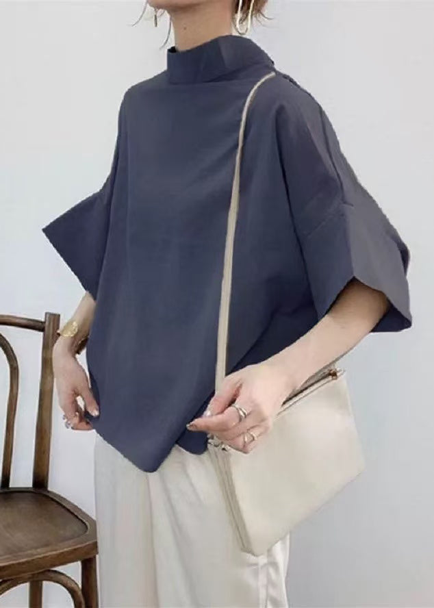 Chemise chic en coton navy avec col boutonné et manches courtes - EasyApparels