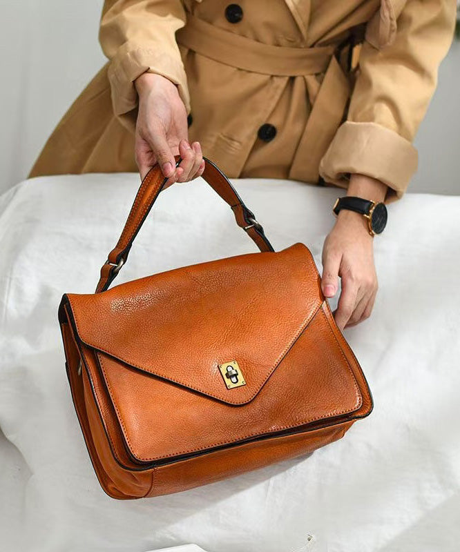 Sac à main chic en cuir orange robuste et résistant - EasyApparels