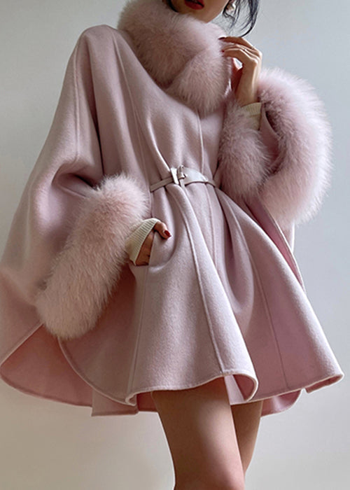 Manteau en laine rose femme hiver avec ceinture taille haute - EasyApparels