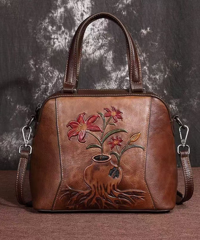 Chic Leather Tote Bag Brown Vintage Style - EasyApparels