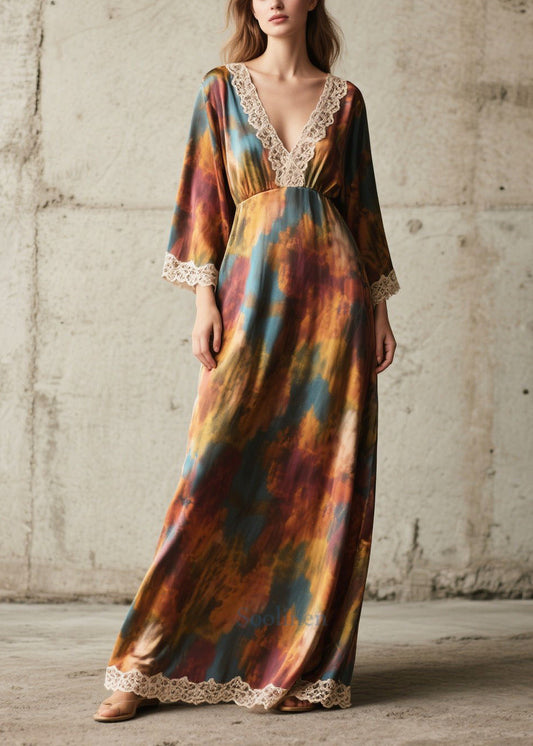 Robe chic en soie avec dentelle colorée pour femme - EasyApparels