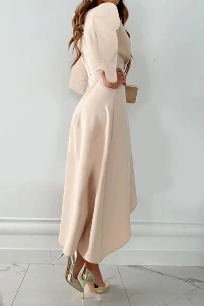 Robe Femme Midi Évasée en V avec Fente sur le Côté