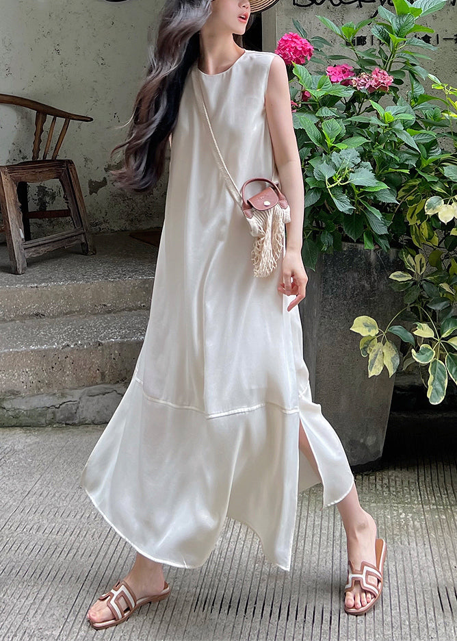 Robe de soie blanche femme élégante sans manches - EasyApparels