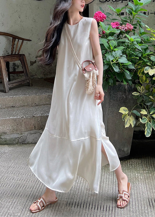 Robe de soie blanche femme élégante sans manches - EasyApparels