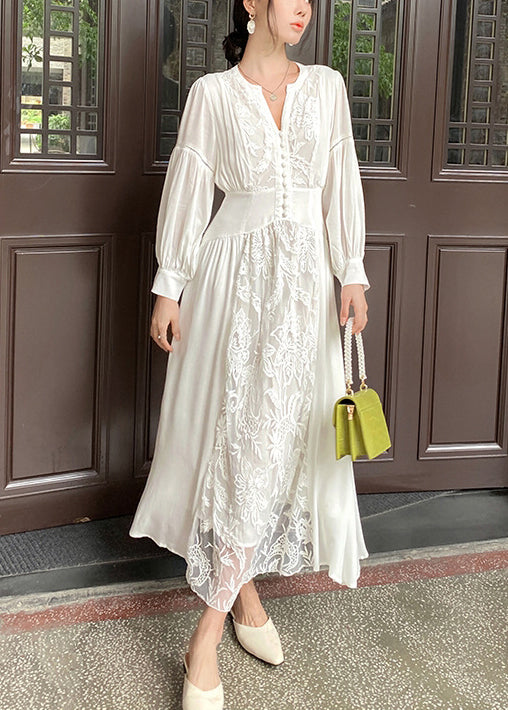 Chic Blanc Hiver Robe en Coton avec Lacets - EasyApparels