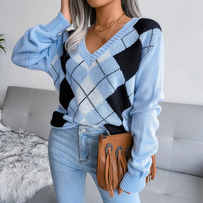 Pull à Col V Imprimé Fantaisie Vintage