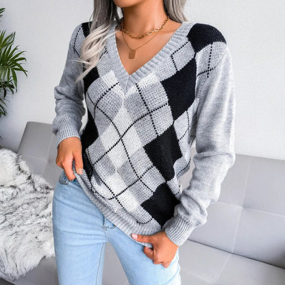 Pull à Col V Imprimé Fantaisie Vintage