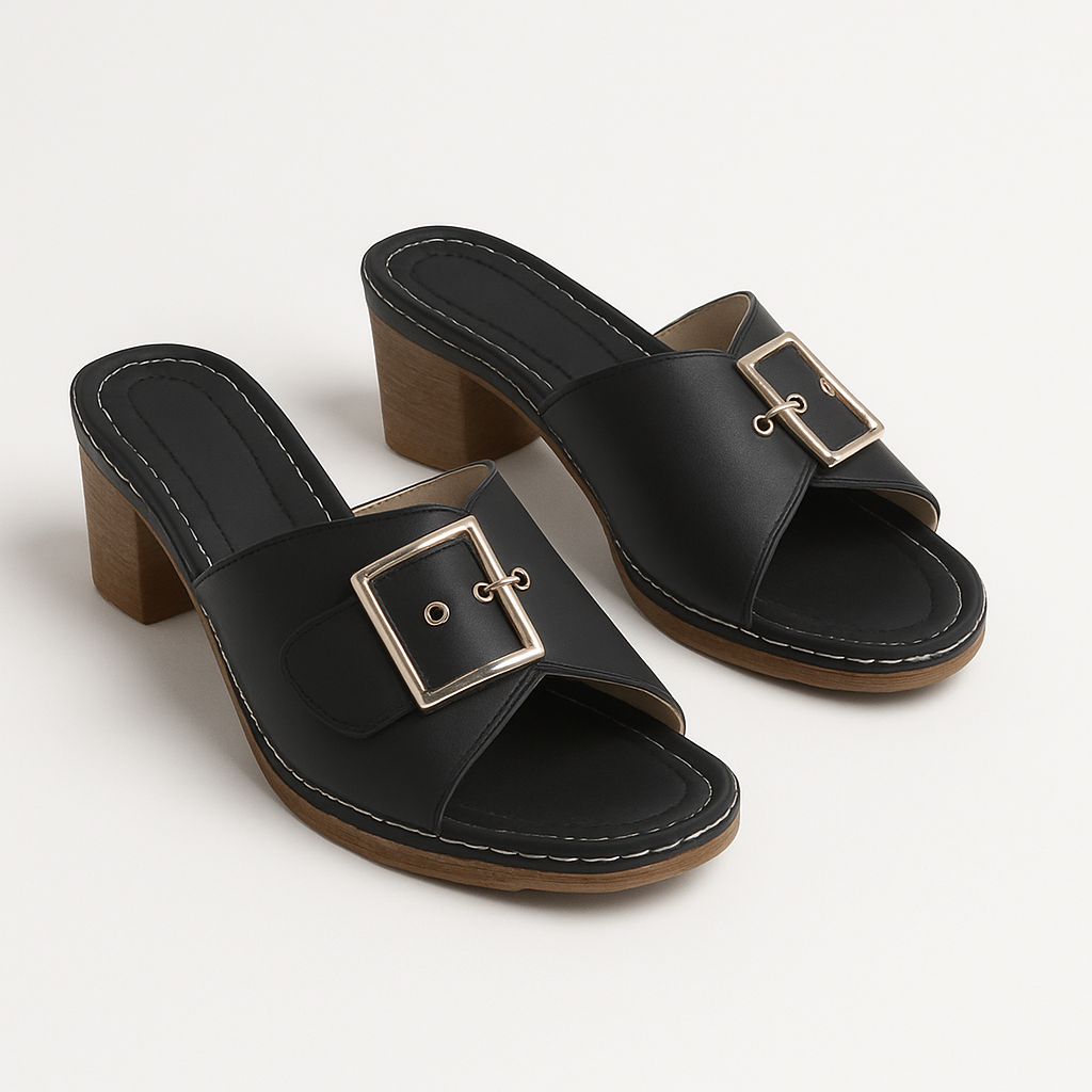 Sandales Hauts Talons Noir en Cuir Élégant - PanierRoyale