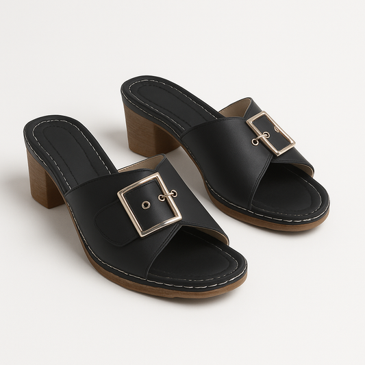 Sandales Hauts Talons Noir en Cuir Élégant - PanierRoyale