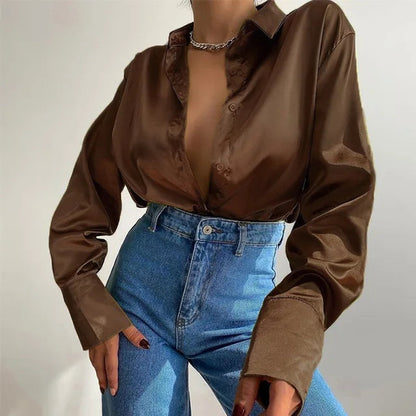 Blouse Femme Col Rond à Manches Longues Décolleté Profond