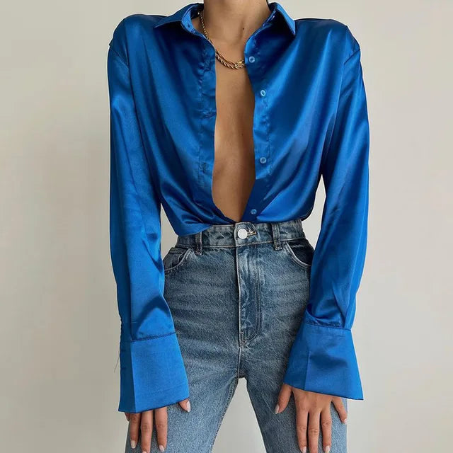 Blouse Femme Col Rond à Manches Longues Décolleté Profond