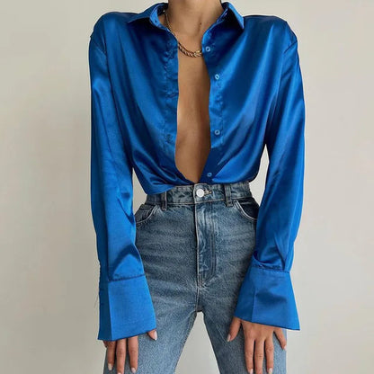 Blouse Femme Col Rond à Manches Longues Décolleté Profond