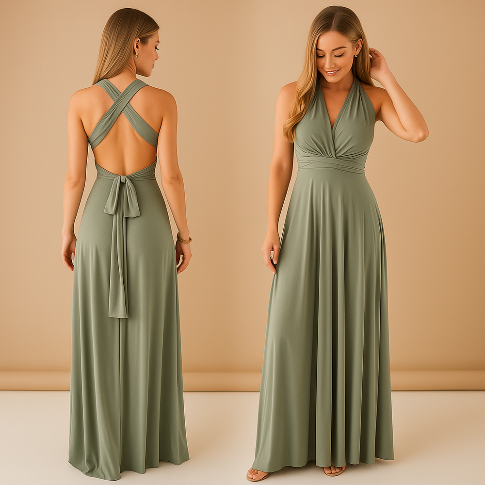 Robe Été Décolleté Dos Nu avec Bretelles Épaules et Ceinture Élastique