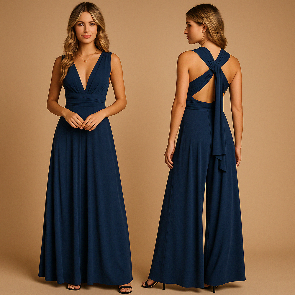 Robe Été Décolleté Dos Nu avec Bretelles Épaules et Ceinture Élastique