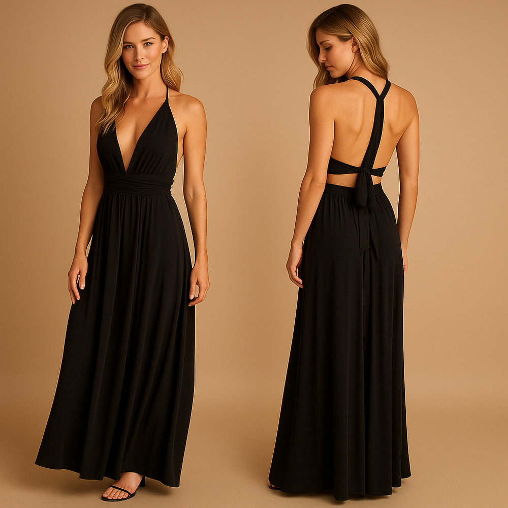 Robe Été Décolleté Dos Nu avec Bretelles Épaules et Ceinture Élastique
