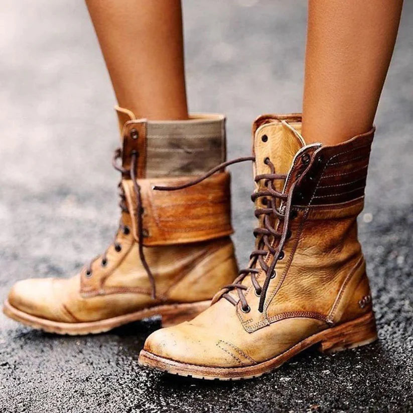 Bottes Femme Élégantes en Cuir à Lacets