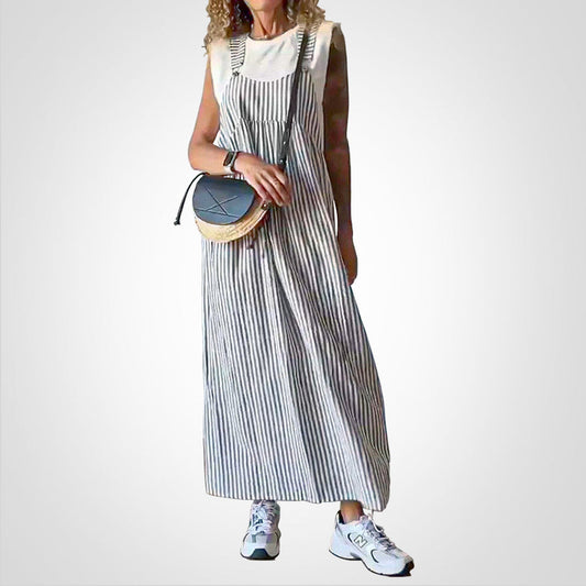 Robe décontractée rayée avec bretelles réglables - PanierRoyale