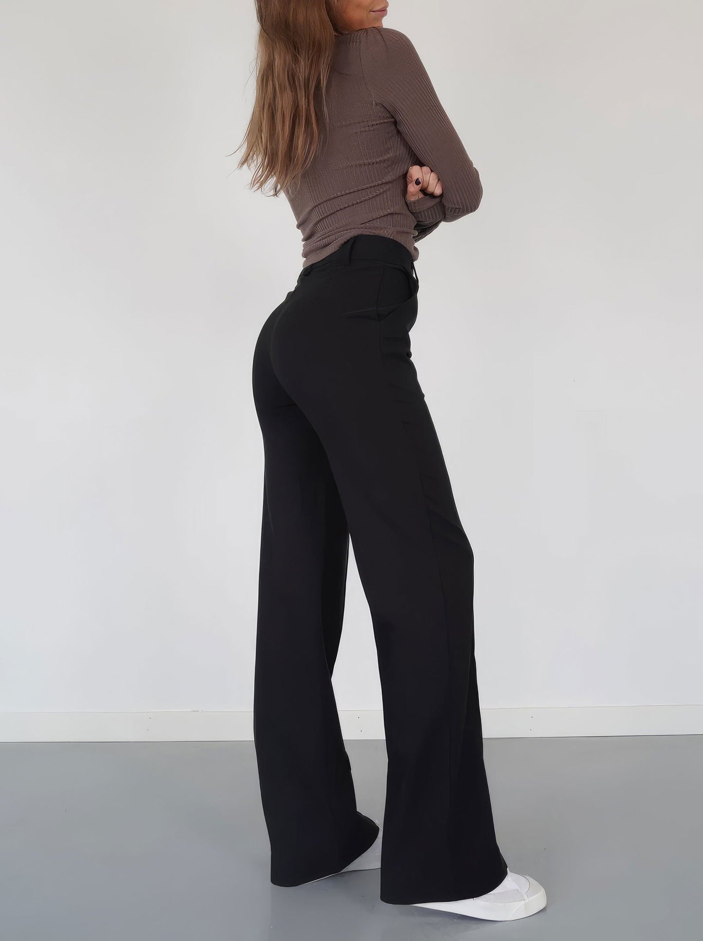 Pantalon Femme Évasé Zippé Mode