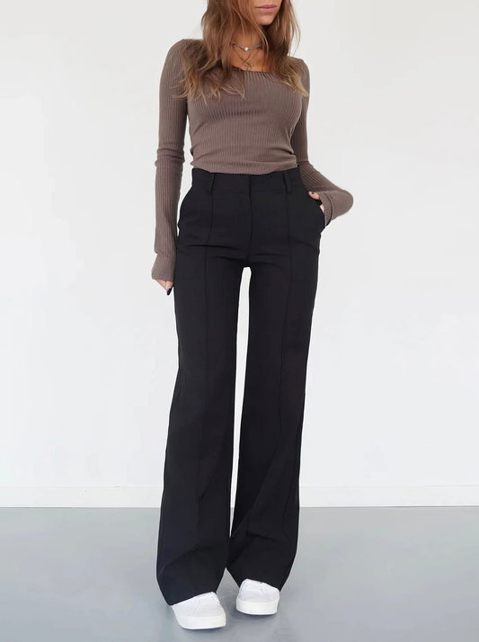 Pantalon Femme Évasé Zippé Mode - PanierRoyale