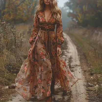 Robe Longue Femme Florale Élégante pour Soirée ou Jour
