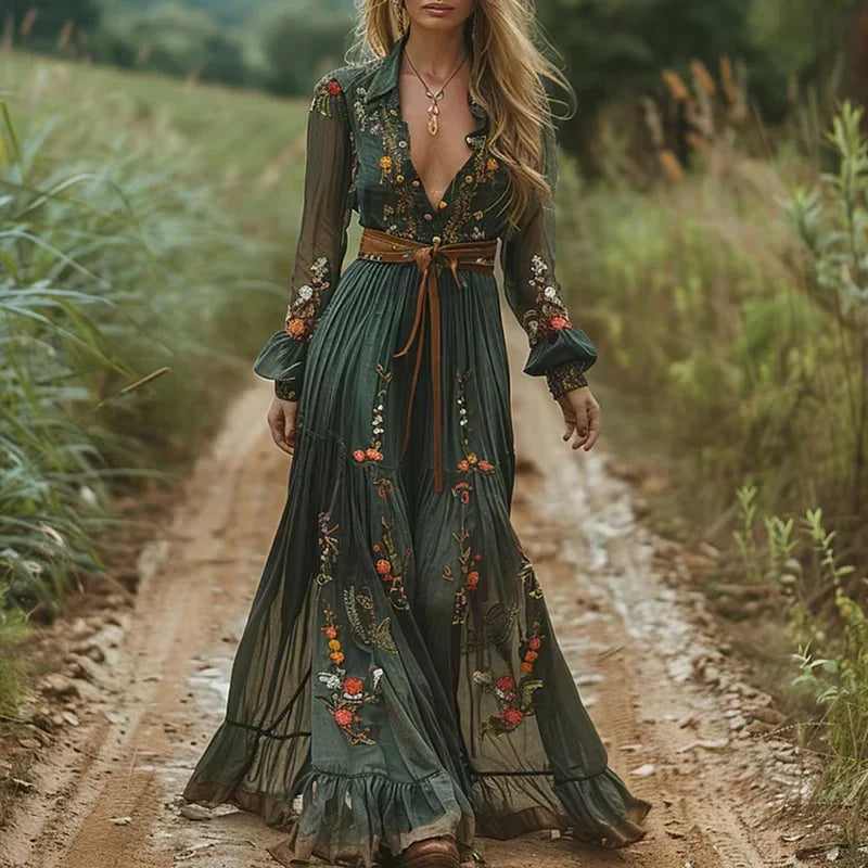 Robe Longue Femme Florale Élégante pour Soirée ou Jour - PanierRoyale
