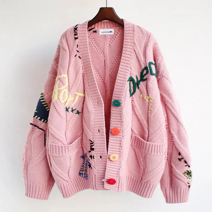 Gilet Femme Tricoté Coloré avec Détails Fantasques
