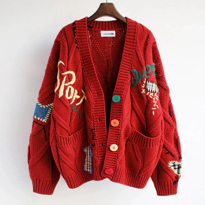 Gilet Femme Tricoté Coloré avec Détails Fantasques