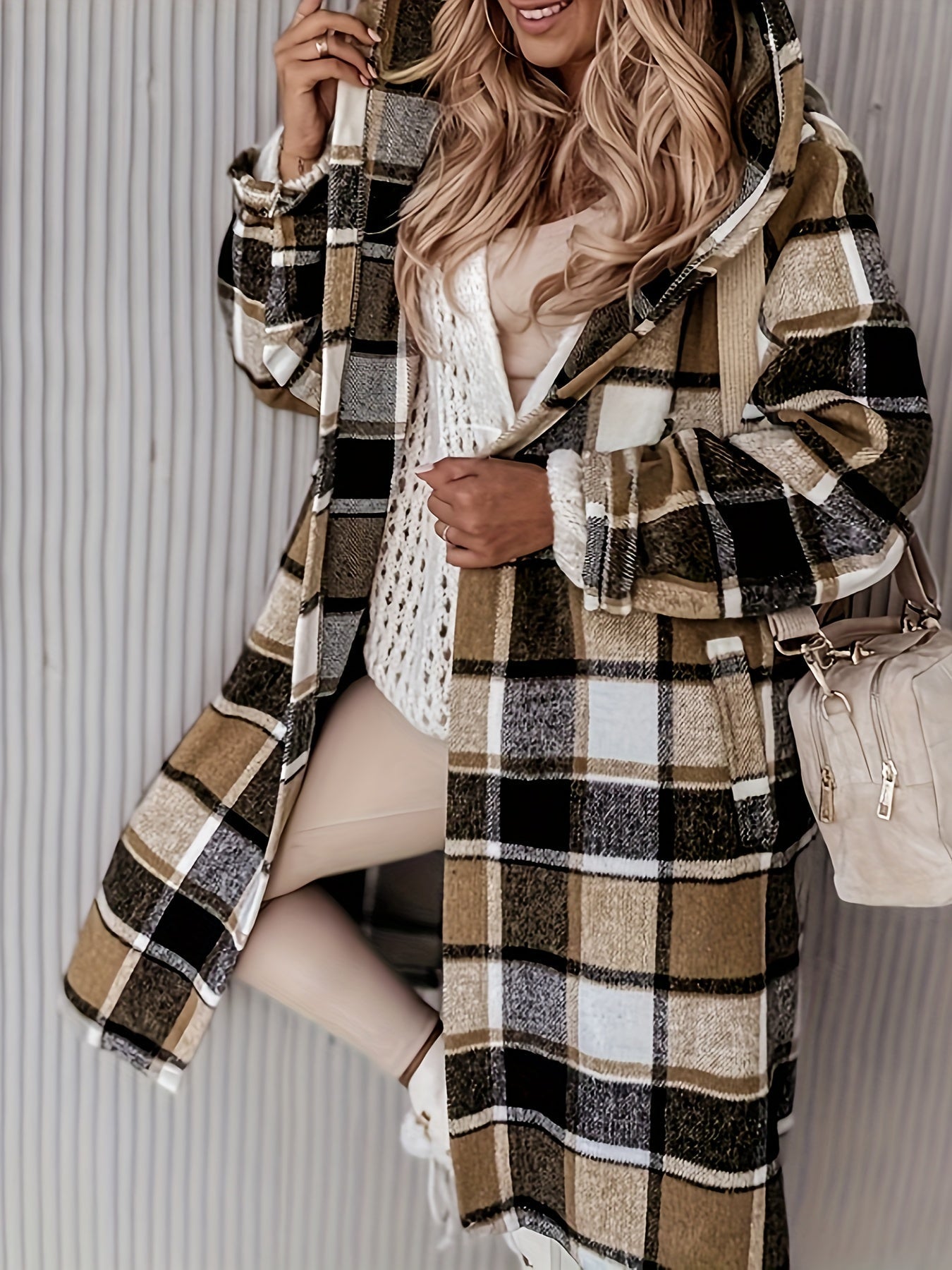 Veste à capuche écossaise polaire avec poches zippées