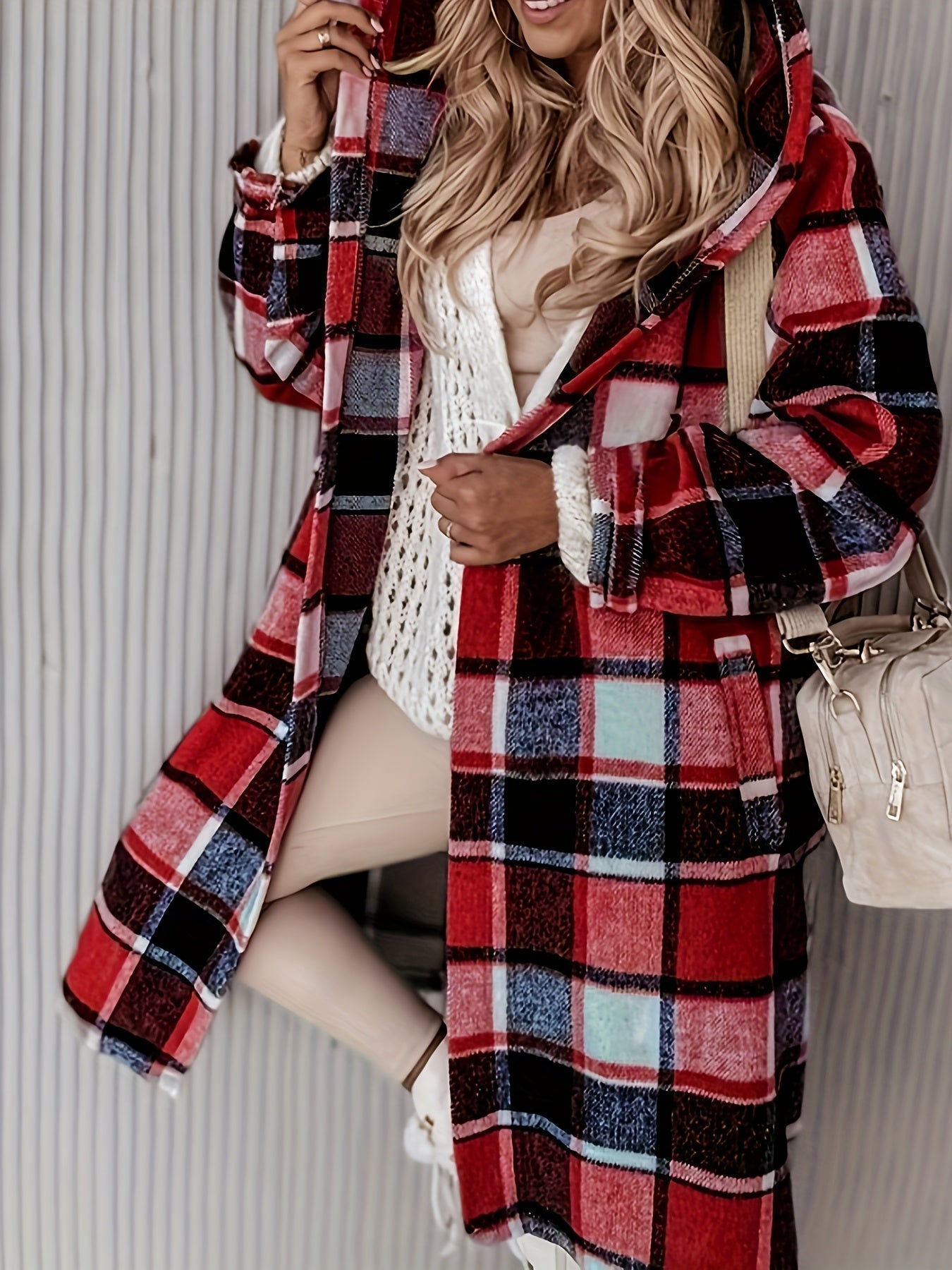Veste à capuche écossaise polaire avec poches zippées