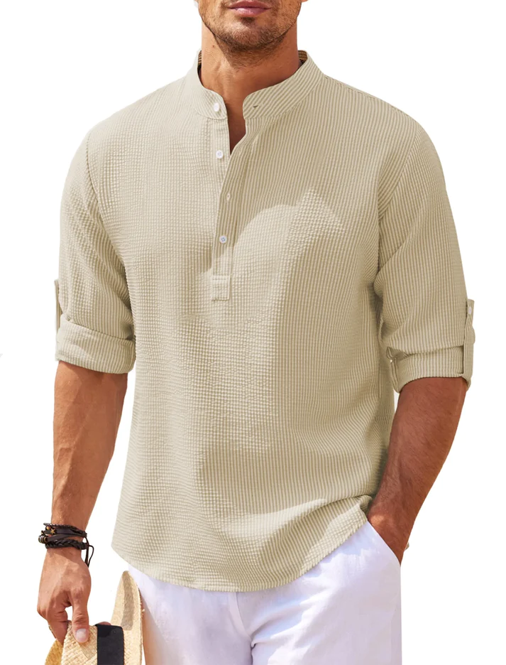Chemise Henley Côte à Côte Col Montant et Boutons