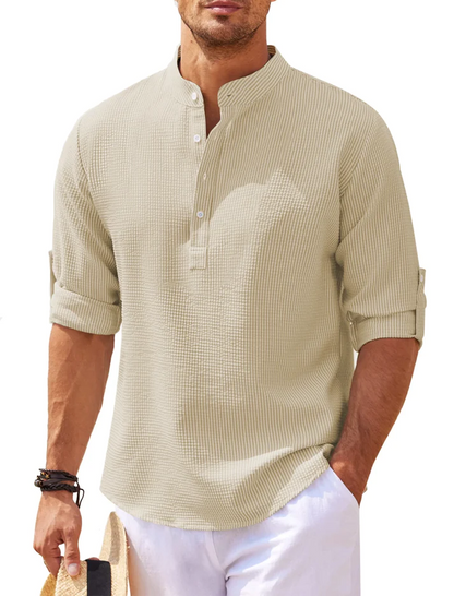 Chemise Henley Côte à Côte Col Montant et Boutons