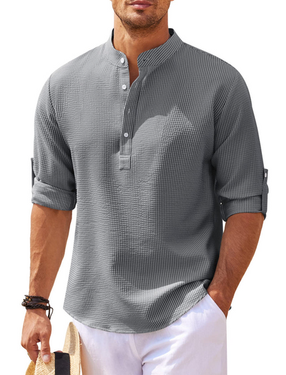 Chemise Henley Côte à Côte Col Montant et Boutons