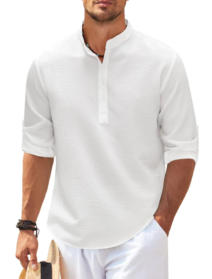 Chemise Henley Côte à Côte Col Montant et Boutons