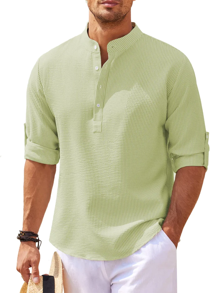 Chemise Henley Côte à Côte Col Montant et Boutons