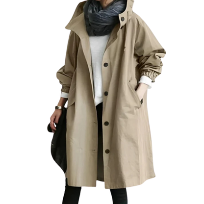 Manteau Femme Long Imperméable Noir avec Capuche