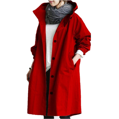 Manteau Femme Long Imperméable Noir avec Capuche