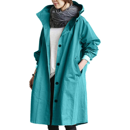 Manteau Femme Long Imperméable Noir avec Capuche