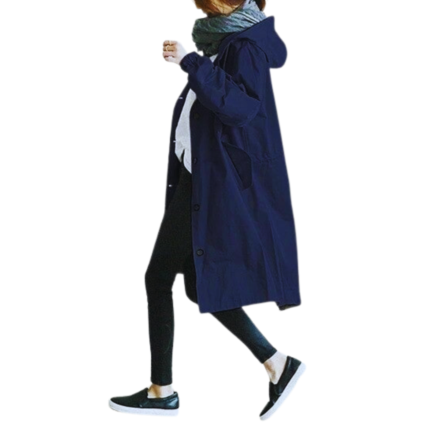 Manteau Femme Long Imperméable Noir avec Capuche