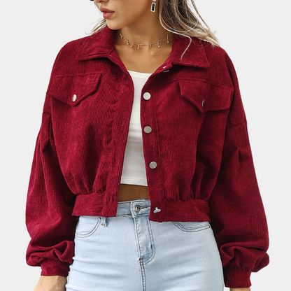 Veste Courte Femme Velours Côtelé Coupe Moderne Boutonnée