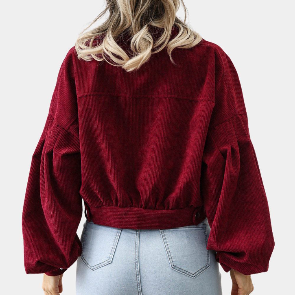Veste Courte Femme Velours Côtelé Coupe Moderne Boutonnée