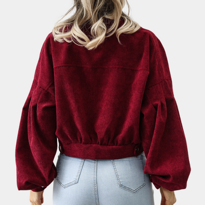 Veste Courte Femme Velours Côtelé Coupe Moderne Boutonnée
