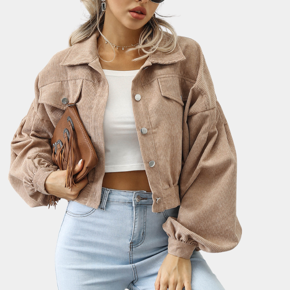 Veste Courte Femme Velours Côtelé Coupe Moderne Boutonnée - PanierRoyale