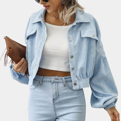 Veste Courte Femme Velours Côtelé Coupe Moderne Boutonnée