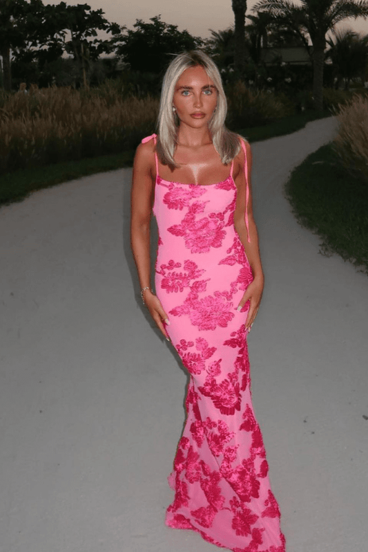 Robe Maxi Rose Élégante avec Décolleté - BerlinGlamour